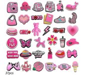 37 Piezas De Encantos De Cocodrilo Rosa Para Niñas Mujeres, Encantos Estéticos De Decoración De Zapatos Para Crocs Zueco Toboganes Sandalias, Favor...