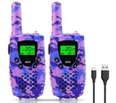 Walkie Talkie para niños de camuflaje púrpura, recargable de juguete para niños de 3 a 12 años
