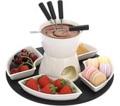 Fondue Pot Set Chocolate de Cerámica Blanca Queso Helado Calentador, 300ml Butter Fondue Set Tea Light Candle Fondue Pot con palet de madera y 4 te...