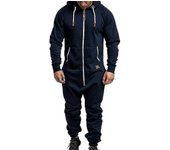 Hombre Onesie Sudadera con capucha Mono con cremallera Invierno Casual Pelele con capucha Playsuit-Yvan Azul marino XL