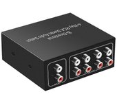 4 puertos bidireccional R L RCA Caja de conmutador de audio Interruptor giratorio de audio Divisor de audio Plug and Play Negro