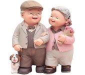 Wiuo Amorosa pareja de ancianos Figuritas resina Aniversario de bodas Estatuas Old Age Life Cake Toppers Abuelos Padres Regalos para jardín Patio H...