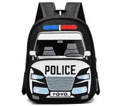 Niños pequeños Mochila del coche de policía Cartoon Mochila impresa de dibujos animados Negro