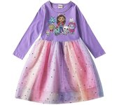 Gabby Cats Baby Girl Vestidos Niños Gabbys Doll House Ropa Carnaval Disfraz De Cosplay Niños Vestido Casual De Manga Larga Con Bolso Púrpura 100(ki...