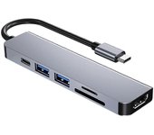 Adaptador USB C para MacBook, 6 en 1 USB Type-C a HDMI 4K Multiport Hub compatible con portátiles tipo C como MacBook Pro, Dell XPS, Chromebook Pixel