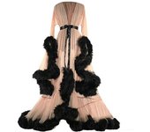 Vestido largo de las mujeres Plumas acampanadas Vestido de mangas acampanadas Perfecto para despedidas de soltera Beige M