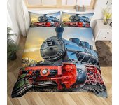 Bedding Duvet Cover Train Ropa De Cama De Microfibra Juegos De Fundas Nórdicas 1 Funda Nórdica Y 1/2 Pillowshams Máquina De Vapor Retro C 140x210cm