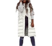 Asksa Chaleco de plumón de mujer chaqueta larga de invierno con capucha acolchada Blanco M