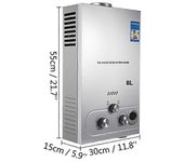 Redkid Calentador de agua de 6L / 8L / 10L / 12L / 16L / 18L Calentador de agua instantáneo de gas licuado de petróleo Kit de caldera de acero inox...