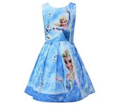 3-8 años Frozen 2 Kid Girl Elsa Dress Party Vestido sin mangas Azul claro 7-8 Years