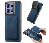 Para Motorola Edge 50 Pro 5G Funda de cuero + TPU Funda de teléfono retro con ranura para tarjetas desmontable - Azul Multicolor Blue
