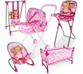 Muñeca Cochecito Toy, Accesorios Baby Doll, Baby Doll Nursery Stroller Dining Chair Mecedora Swing para muñecas Oscilación