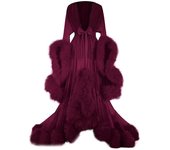 Vestido largo de las mujeres Plumas acampanadas Vestido de mangas acampanadas Perfecto para despedidas de soltera S Wine Red