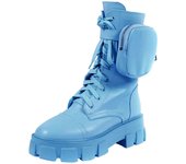 Elegantes botas de plataforma con botas de bolsillo pequeño para mujer con cordones y cabeza redonda para el otoño Azul 38