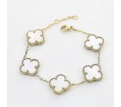 Four Leaf - Pulsera 18k chapada en oro Acero inoxidable Doubleside Aftermarket Blanco