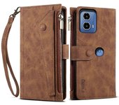 Para Motorola Edge 50 Fusion 5G Case Wallet Zipper PU Leather Phone Cover Marrón