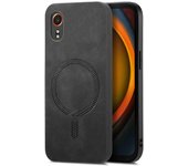Wigento Para Samsung Galaxy XCover 7 MagSafe Funda retro de color sólido de piel sintética Negro