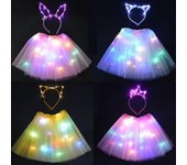 Chica Mujeres Led Falda Hada Luz Tutu Glow Gato Conejito Oreja Corona Diadema Fiesta Regalo Cumpleaños Disfraz de Boda Halloween Navidad varita y b...