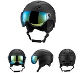 Casco De Esquí Con Gafas De Esquí, Casco De Snowboard Y Juego De Gafas De Visera 2 En 1 NEGRO M