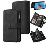 Estuche para Oppo A74 4g / f19 Cover Credit Card Holder Shockproof Premium Pu Leather Anti-scratch Zipper Pocket - Negro