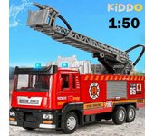 1:50 Camión de bomberos Aleación Diecast Simulación Sprinkler Juguete con música ligera Spray de agua Coche de rescate Juguete para niños Camión de...