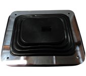 Para bota de palanca de cambios de goma con placa cromada 5 5/8 pulgadas x 6 3/4 pulgadas Manual Automático 350 negro plateado