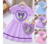 Kuromi Sanrio Cinnamoroll Melody Vestido de princesa Niños Niñas Pantalones cortos Manga Fiesta de cumpleaños de verano Vestidos de lentejuelas Púr...