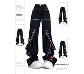 Lequeen 2024 Mujer Negro Gótico Baggy Cargo Jeans Harajuku Vintage Y2k Pantalones de mezclilla Pantalones vaqueros Estética de los 90 Trashy Emo Ro...