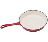 Sartén de hierro fundido esmaltado de una pieza Mango largo rojo de 25 cm de diámetro Sartén para freír de cocina de diseño ergonómico para cocinar
