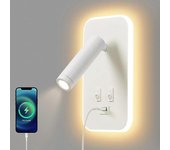 Lertenys Luz de pared LED, luz de lectura junto a la cama con interruptor, puerto de carga USB, iluminación ambiental regulable para dormitorio (lu...