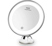 Espejo cosmético Iluminación LED con aumento de 10x Espejo de maquillaje regulable con fuerte ventosa Espejo giratorio 360 con pantalla táctil (bla...