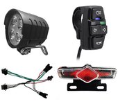 Entrada del conjunto de luces delanteras y traseras de la bicicleta eléctrica 36 V 48 V 52 V 60 V con luz DK336 Interruptor giratorio de bocina Luz...