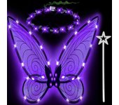 Morakot 3 piezas de alas de hada iluminadas para adultos, alas de mariposa LED para niñas, alas de ángel disfraz de Halloween para niños Negro