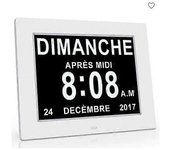 Reloj de calendario con fecha, día, hora, alarma de atenuación automática grande para personas mayores - Alzheimer y niños-Blanco