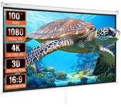 Succebuy Pantalla de proyector desplegable manual, pantalla de proyector retráctil 16:9 4K 1080 HD de 100 pulgadas