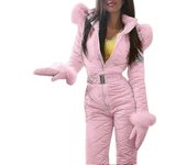 Mujer Invierno Cálido Traje de nieve Deportes al aire libre Pantalones Traje de esquí Mono impermeable Rosa Xl