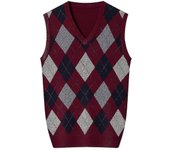 Yynuda Hombre Cashmere Pullover Lana Blend Jersey sin mangas de punto con cuello en V Rojo de vino L