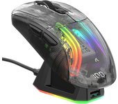 Heyone Ratón inalámbrico para juegos X2 Pro con base de carga RGB, ratones para juegos de PC de tres modos 2.4G / Bluetooth / con cable, mouse sile...