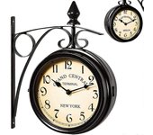 Negro Paddington Doble Cara De Metal Jardín Al aire libre Reloj de pared