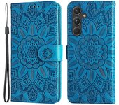 Para Samsung Galaxy A55 5G Case Wallet Stand Cubierta de teléfono de cuero PU impresa Azul