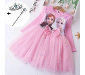 Niñas Princesa Elsa Vestidos de Otoño Vestidos de Manga Larga Niños Fiesta de Cumpleaños Vestido de Graduación Rosa 6T
