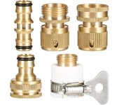 Augro Conector rápido de manguera, conector metálico macho doble de rosca de 3/4" - Adaptador de grifo roscado hembra de 1/2" y 3/4"