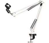 Soporte de brazo de brazo de brazo de servicio pesado 360 Soporte de micrófono de metal ajustable Soporte de escritorio Blanco