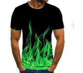 Multicolor Flame Digital Print T-shirt Slim Fit Crew Neck Fashion Ropa de hombre verde XS