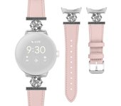 Para Google Pixel Watch 3 41 mm / Watch 2 / Pixel Watch Correa ajustable de decoración de flores de cuero de vaca genuina Rosa