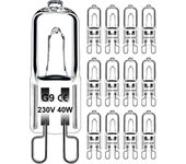 Augro Bombilla G9 40W 230V regulable blanco cálido, bombilla halógena G9 tolerancia 300C, bombilla de horno G9 para microondas Cocina, plafones, pa...