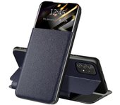 Para Samsung Galaxy A52 4G / 5G / A52s 5G Ver ventana Funda de teléfono de cuero a prueba de caídas con soporte para tarjetas Azul