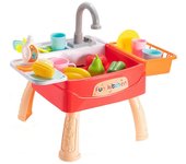Jugar juguetes del fregadero de la cocina, lavavajillas eléctrico jugando juguete con agua corriente, juego de roles rojo
