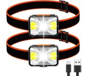 Mintian Linterna frontal potente [2 piezas], linterna frontal LED recargable por USB 200 lúmenes 5 modos de iluminación luz blanca y roja, IPX5 res...