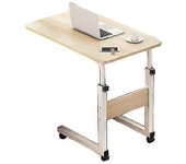 Mesita de noche de altura ajustable - C Sofá Mesa de noche con ruedas de bloqueo, escritorio móvil de madera multiusos